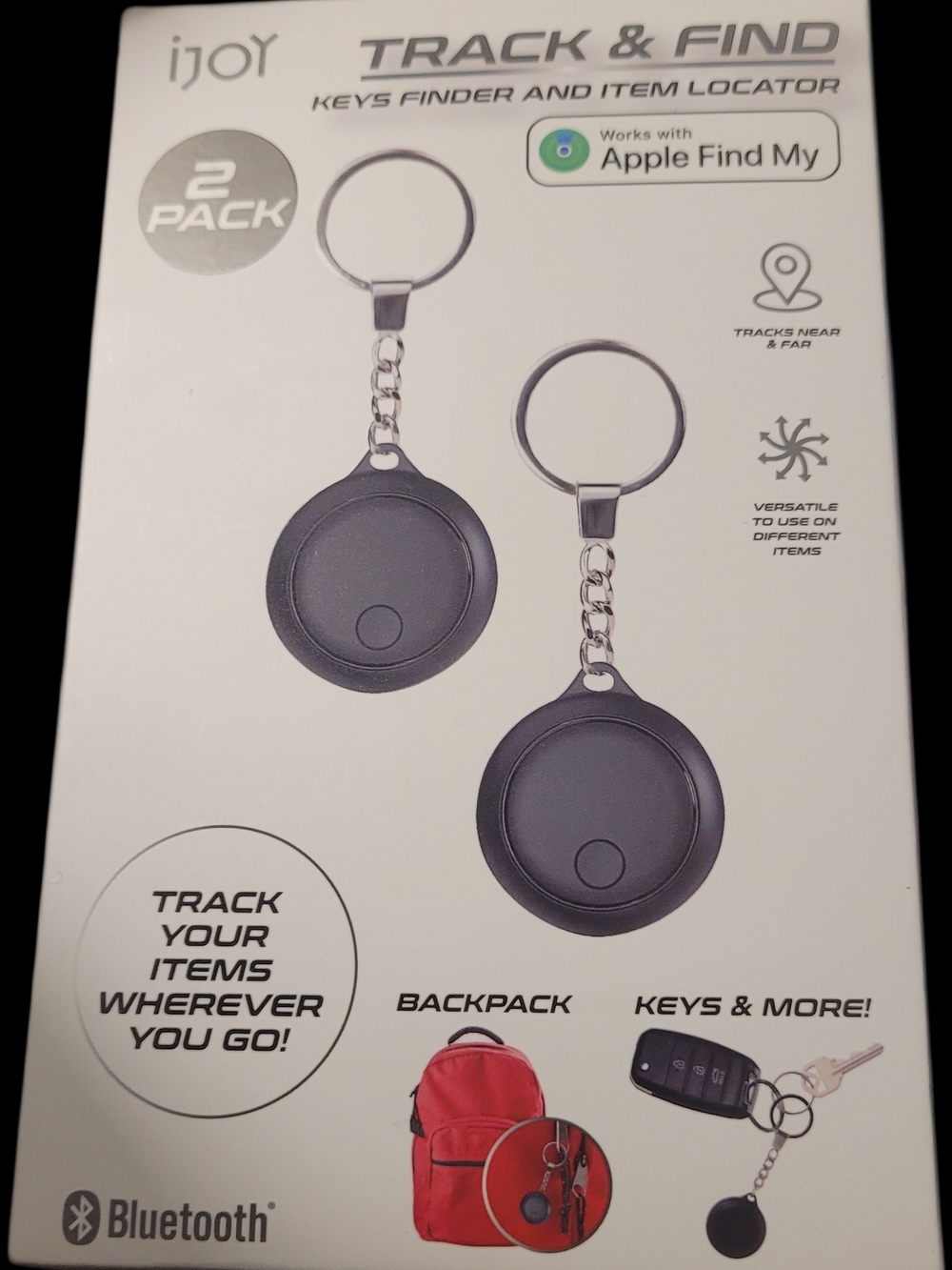 NEW iJoy Track & Find Bluetooth Key Finder - Black (2-Pack)